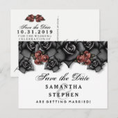 Black White Roses Halloween Save Date Aankondigingskaart (Voorkant / Achterkant)