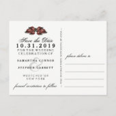 Black White Roses Halloween Save Date Aankondigingskaart (Achterkant)