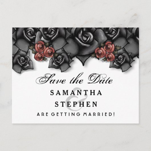 Black White Roses Halloween Save Date Aankondigingskaart (Voorkant)