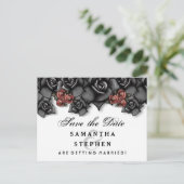 Black White Roses Halloween Save Date Aankondigingskaart (Staand voorkant)