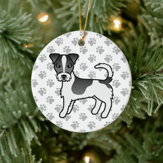 Black & White Rough Coat Jack Russell Terrier Dog Keramisch Ornament (Boom)