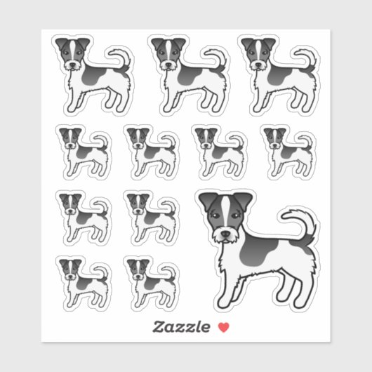 Black & White Rough Coat Jack Russell Terrier Dogs Sticker (Vel)