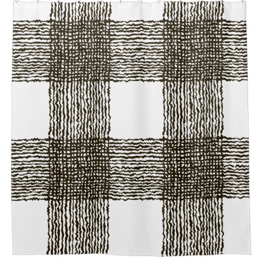 Black White Rough grid Pattern Shower Curtain Douchegordijn (Voorkant)
