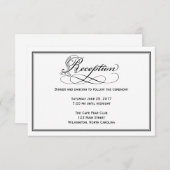 Black & White Royal Script Wedding Reception Kaart (Voorkant / Achterkant)