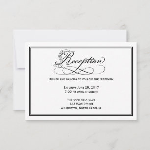 Black & White Royal Script Wedding Reception Kaart