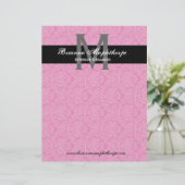 Black White Roze Damask Monogram Letterhead Briefhoofd Ontwerp (Staand voorkant)