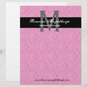 Black White Roze Damask Monogram Letterhead Briefhoofd Ontwerp (Voorkant / Achterkant)