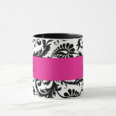 Black, White, roze Damask "Zijn" Mok (Midden)