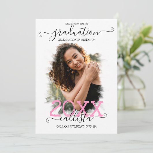 Black White Roze Halo Photo Collage Afstuderen Kaart (Staand voorkant)