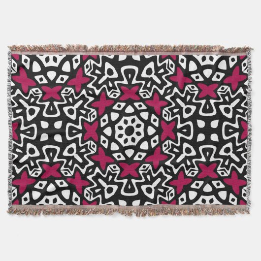 Black White Roze Pop Woven Throw Blanket Deken (Voorkant)