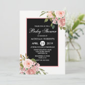 Black White Roze Rose Gold Flowers Baby shower Kaart (Staand voorkant)