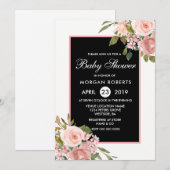 Black White Roze Rose Gold Flowers Baby shower Kaart (Voorkant / Achterkant)