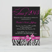 Black White Roze Zebra Afstuderen Kaart (Staand voorkant)