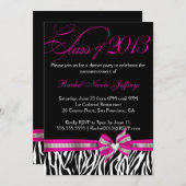 Black White Roze Zebra Afstuderen Kaart (Voorkant / Achterkant)