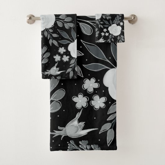 Black White Rozen Waterverf schilderen Bad Handdoek (Insitu)