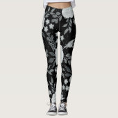 Black White Rozen Waterverf schilderen Leggings (Voorkant)