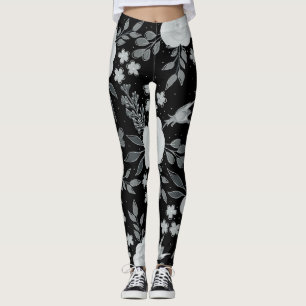 Black White Rozen Waterverf schilderen Leggings
