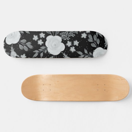Black White Rozen Waterverf schilderen Persoonlijk Skateboard (Horizontaal)