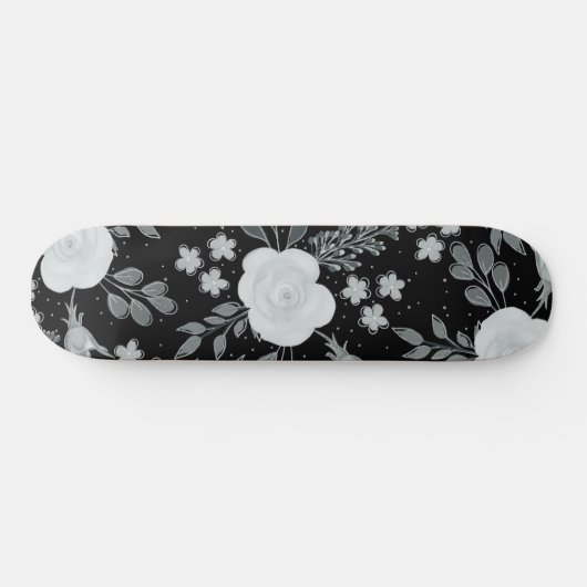 Black White Rozen Waterverf schilderen Persoonlijk Skateboard (Horizontaal)