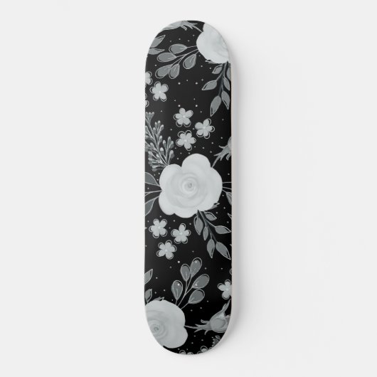 Black White Rozen Waterverf schilderen Persoonlijk Skateboard (Voorkant)