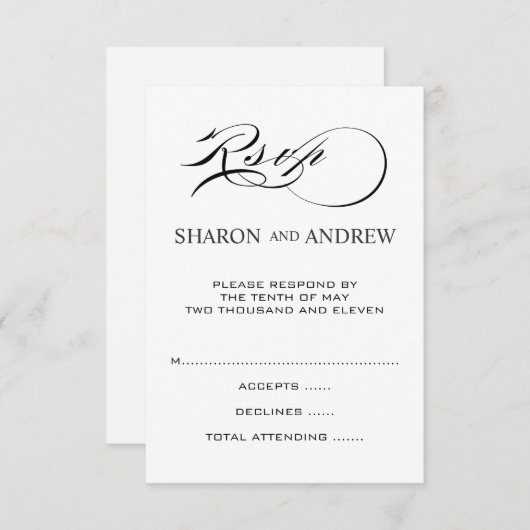 Black White RSVP-kaarten voor Square Invites RSVP Kaartje (Voorkant / Achterkant)