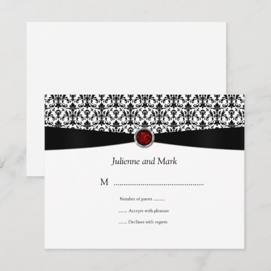 Black White Ruby Gemstone RSVP Kaartje (Voorkant / Achterkant)