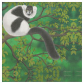 Black White Ruffed Lemur Fabric Stof (Close Up)