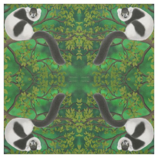 Black White Ruffed Lemur Fabric Stof (Swatch)