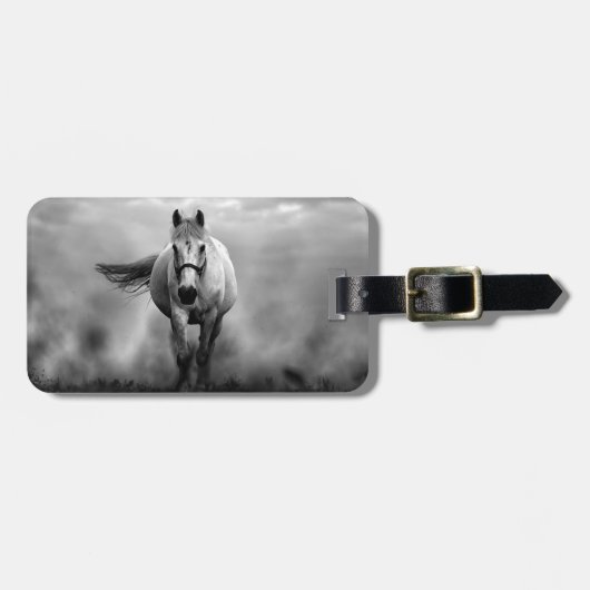 Black White Running Horse Freedom Bagagelabel (Voorkant horizontaal)
