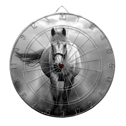Black White Running Horse Freedom Dartbord (Voorkant)