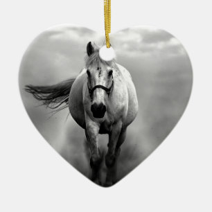Black White Running Horse Freedom Keramisch Ornament