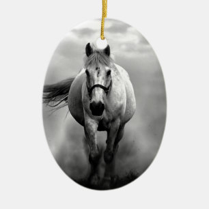 Black White Running Horse Freedom Keramisch Ornament