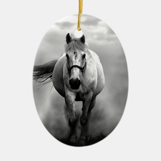 Black White Running Horse Freedom Keramisch Ornament (Voorkant)