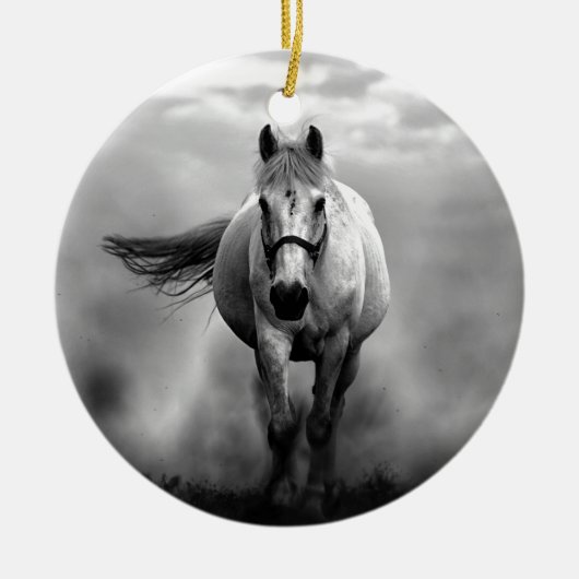 Black White Running Horse Freedom Keramisch Ornament (Voorkant)