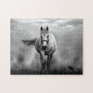 Black White Running Horse Freedom Legpuzzel