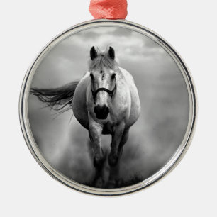 Black White Running Horse Freedom Metalen Ornament