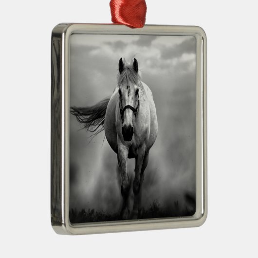 Black White Running Horse Freedom Metalen Ornament (Rechts)