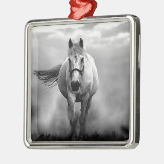 Black White Running Horse Freedom Metalen Ornament (Links)
