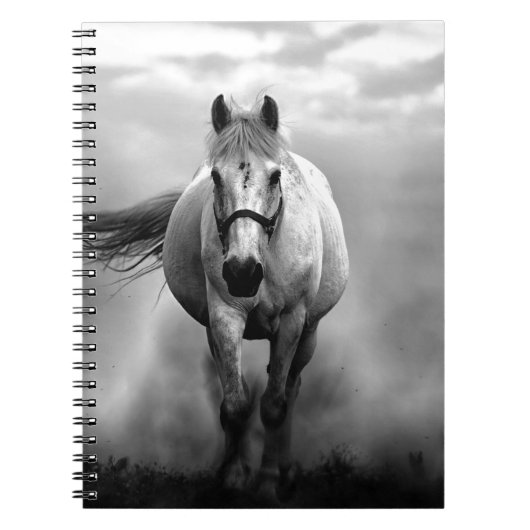 Black White Running Horse Freedom Notitieboek (Voorkant)