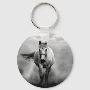 Black White Running Horse Freedom Sleutelhanger