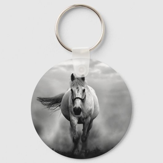 Black White Running Horse Freedom Sleutelhanger (Voorkant)