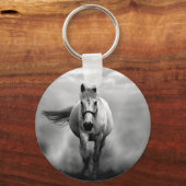 Black White Running Horse Freedom Sleutelhanger (Voorkant)