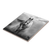 Black White Running Horse Freedom Tegeltje (Zijkant)