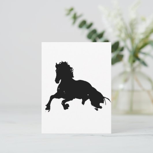 Black White Running Horse Silhouette Briefkaart (Staand voorkant)