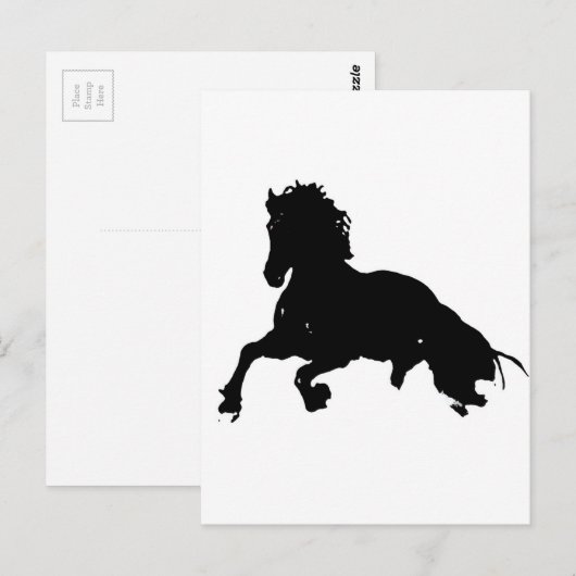 Black White Running Horse Silhouette Briefkaart (Voorkant / Achterkant)