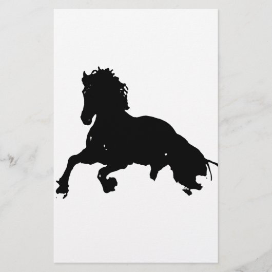 Black White Running Horse Silhouette Briefpapier (Voorkant)