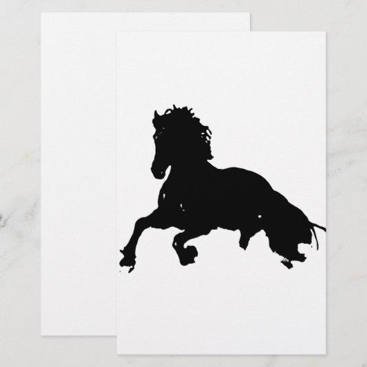 Black White Running Horse Silhouette Briefpapier (Voorkant / Achterkant)