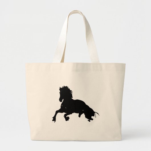Black White Running Horse Silhouette Grote Tote Bag (Voorkant)