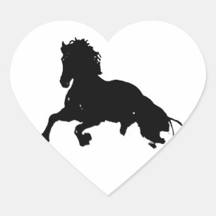 Black White Running Horse Silhouette Hart Sticker