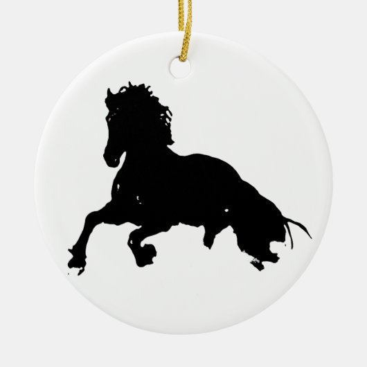 Black White Running Horse Silhouette Keramisch Ornament (Voorkant)